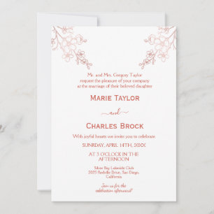 Rose Gold Cherry Blossom Wedding Invitation