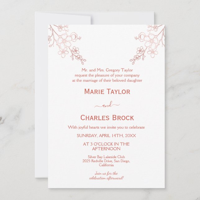 Rose Gold Cherry Blossom Wedding Invitation (Front)