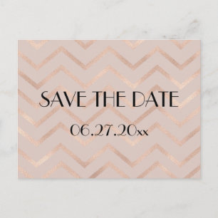 Rose Gold Chevron Wedding Save The Date Postcard