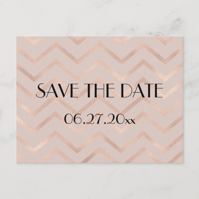 Rose Gold Chevron Wedding Save The Date Postcard (Front)