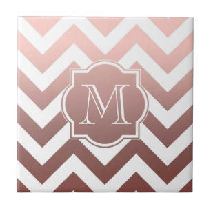 Rose Gold Chevrons Monogram Ceramic Tile