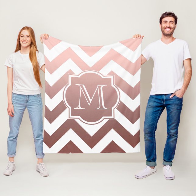Rose Gold Chevrons Monogram Fleece Blanket (In Situ)