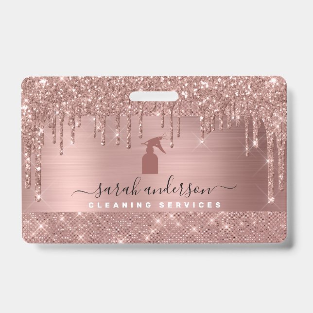 Rose Gold Chic Cleaning Services ID Badge (Front)