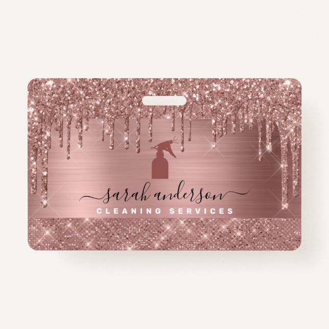 Rose Gold Chic Cleaning Services ID Badge (Front)
