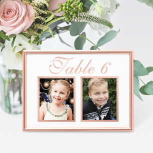 Rose Gold Childhood Photo Table Number Card