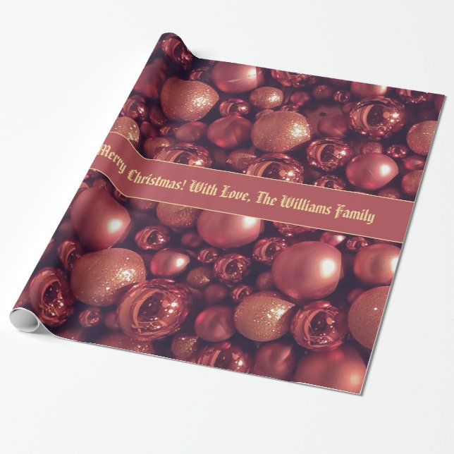 Rose Gold Christmas Baubles Pattern Add Text Wrapping Paper (Unrolled)