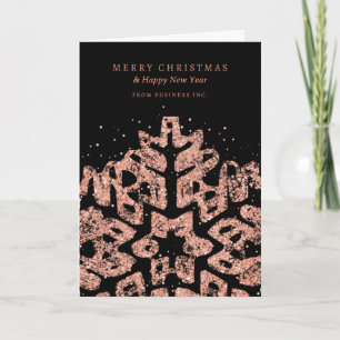 Rose Gold Christmas Glitter Snowflake Corporate Holiday Card