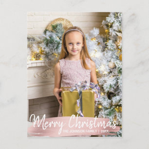 Rose Gold Christmas Happy Holidays Family   PHOTO Holiday Postcard