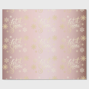 Rose Gold Christmas Let It Snow & Snowflakes Wrapping Paper