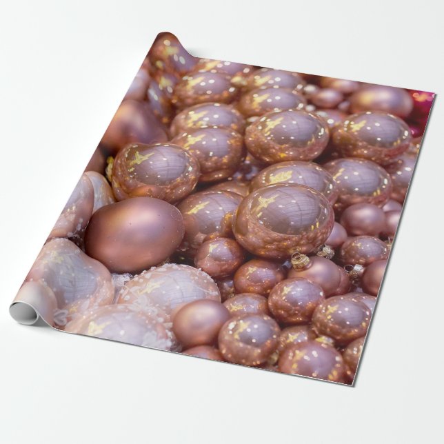 Rose Gold Christmas Ornaments Wrapping Paper (Unrolled)