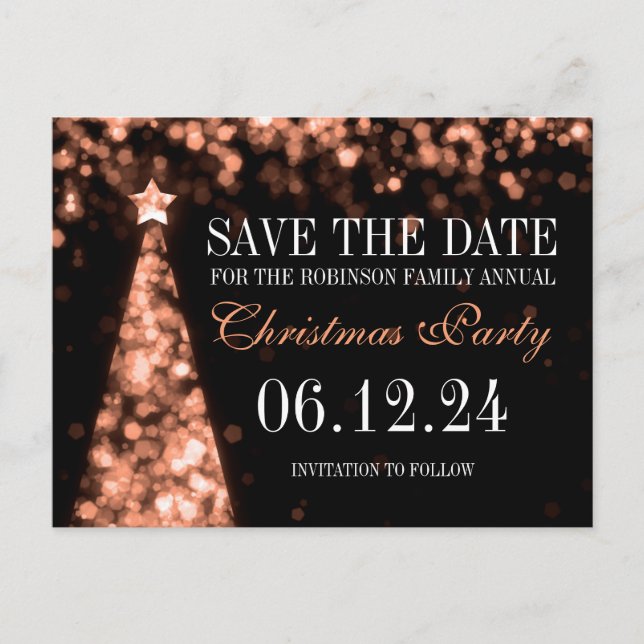 Rose Gold Christmas Party Save The Date Announcement Postcard (Front)