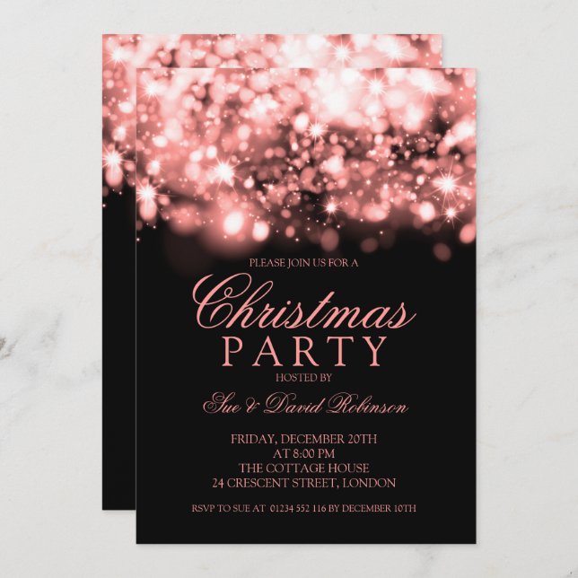 Rose Gold Christmas Party Sparkling Lights Invitation (Front/Back)