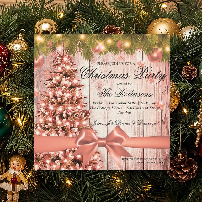 Rose Gold Christmas Party | Xmas Tree & Ribbon Invitation (Rose Gold Christmas Party | Xmas Tree & Ribbon Invitation)