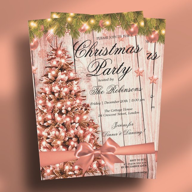 Rose Gold Christmas Party | Xmas Tree & Ribbon Invitation (Rose Gold Christmas Party | Xmas Tree & Ribbon Invitation)