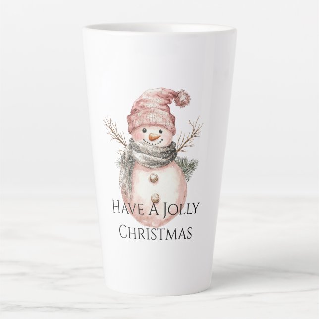 Rose Gold Christmas Snowman Latte Mug (Front)