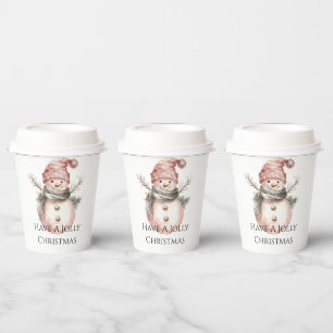 Rose Gold Christmas Snowman Paper Cups