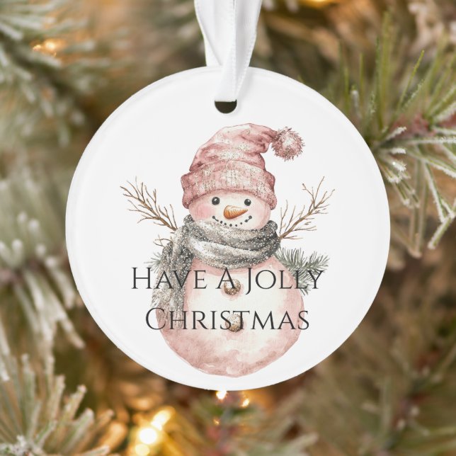 Rose Gold Christmas Tree Candy Canes Snowman Ornament (Tree)