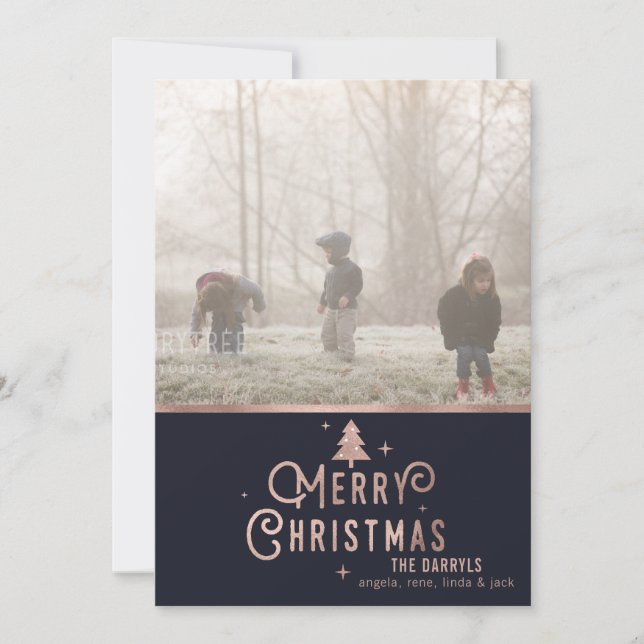 Rose Gold Christmas Tree Holiday Photo Card (Front)