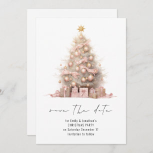 Rose Gold Christmas Tree Save the Date Invitation