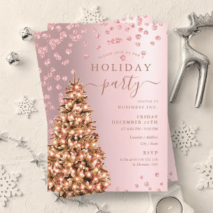 Rose Gold Christmas Tree Winter Company Holiday  Invitation