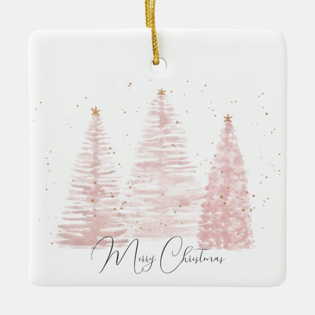 Rose Gold Christmas Trees Ceramic Ornament (Front)