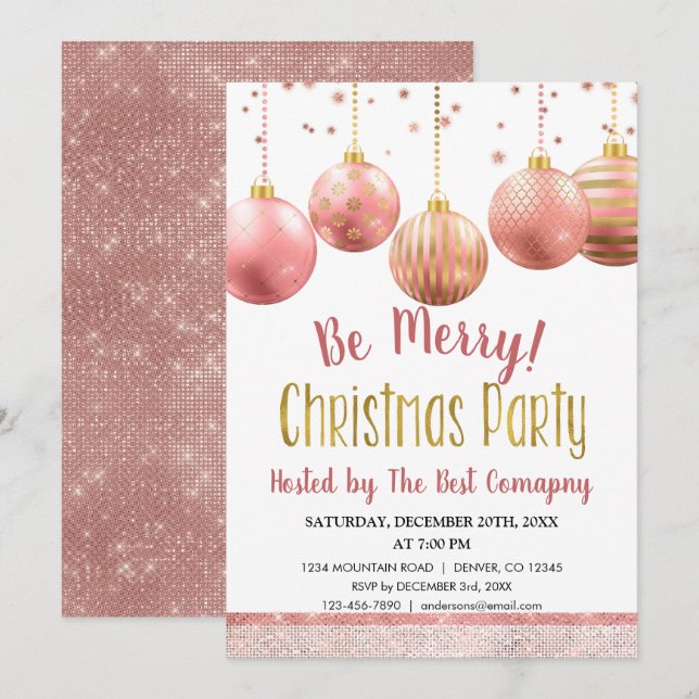 Rose gold Christmas Winter corporate holiday Invitation (Front/Back)