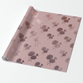 Rose Gold Chrysanthemum Pattern on Blush Pink Wrapping Paper