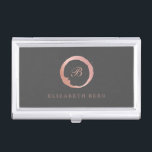 Rose Gold Circle Monogram Business Card Holder<br><div class="desc">Business card case in rose gold and dark grey,  with your monogram inside a water ring shaped circle.</div>