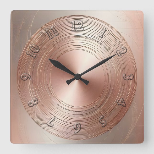 rose gold circles square wall clock (Front)