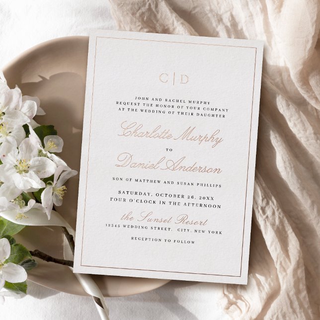 Rose Gold Classic Elegance Script Monogram Wedding (Rose Gold Classic Elegance Script Monogram Wedding Foil Invitation)