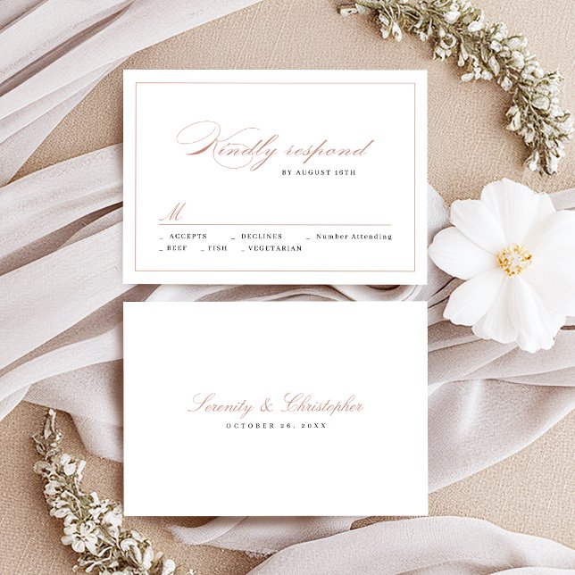 Rose gold Classic Elegance Script Simple wedding RSVP Card (Rose gold Classic Elegance Script Simple wedding RSVP Card)