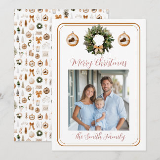 Rose Gold Classic Wreath Grandmillennial Photo Holiday Card