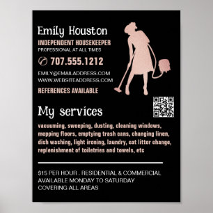 Rose Gold Cleaner Silhouette, Housekeeper, Maid Poster