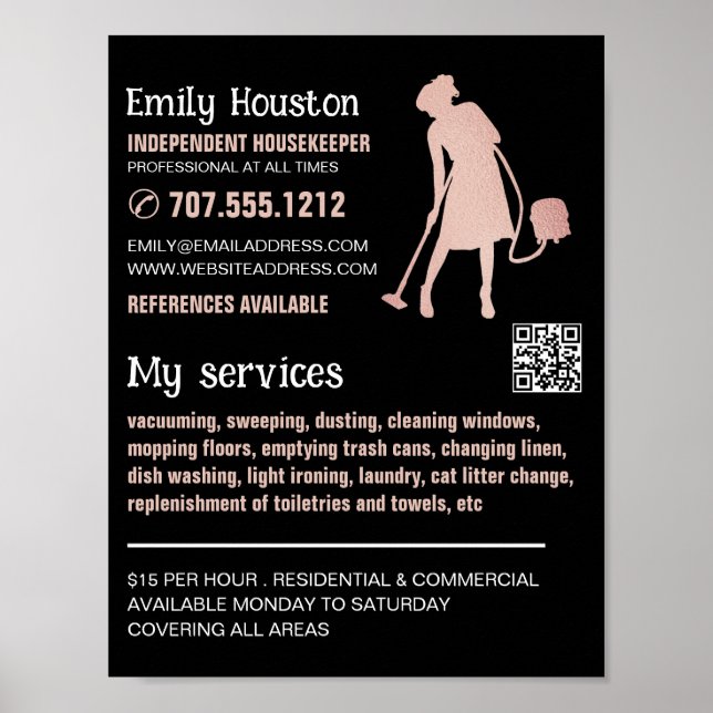Rose Gold Cleaner Silhouette, Housekeeper, Maid Poster (Front)