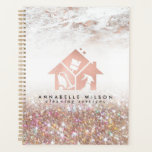 Rose Gold Cleaning Services Appointment Book Planner<br><div class="desc">Glam, chic rose gold marble and glitter cleaning services appointment book. Planner designed for a commercial or residential services for cleaning, housekeeper, maid service, or janitorial supplies. Design featuring of rose gold house icon and cleaning equipment icons inside it. Customise the front with two lines of custom text on a...</div>