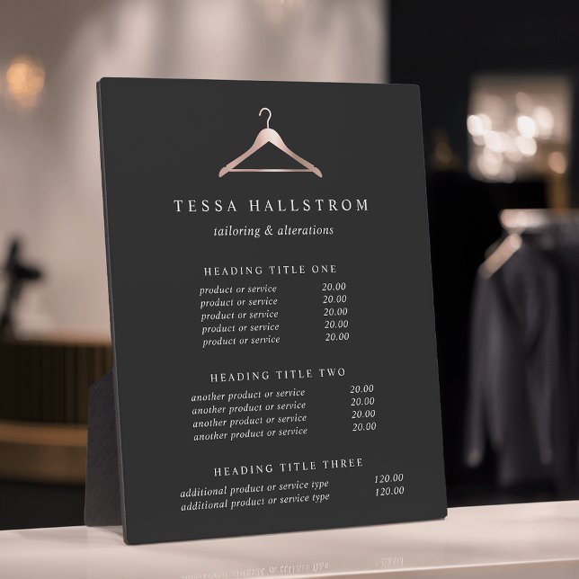 Rose Gold Clothes Hanger Pricing/Services Display Plaque (Creator Uploaded)