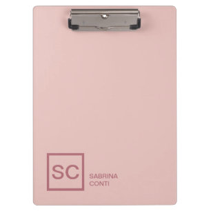 Rose gold colour professional girly monogram name clipboard