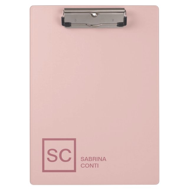 Rose gold colour professional girly monogram name clipboard (Front)