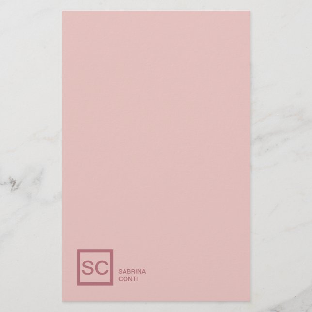 Rose gold colour professional girly monogram name stationery (Front)