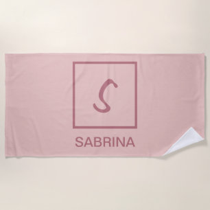 Rose gold colour professional simple monogram name beach towel