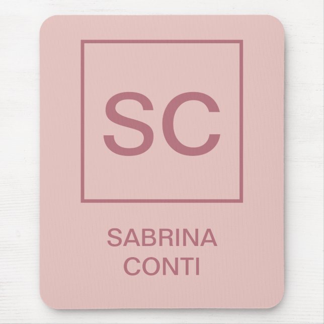 Rose gold colour professional simple monogram name mouse pad (Front)