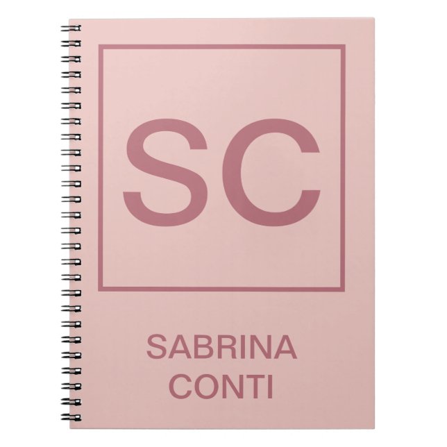 Rose gold colour professional simple monogram name notebook (Front)