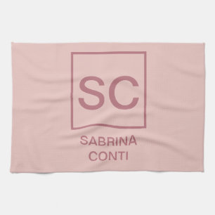 Rose gold colour professional simple monogram name tea towel