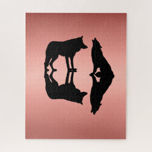 Rose gold colour silhouettes of wolves' puzzle