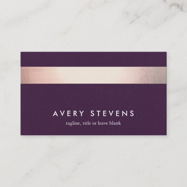 Rose Gold Coloured Striped Modern Purple Chic 2 Business Card (Front)