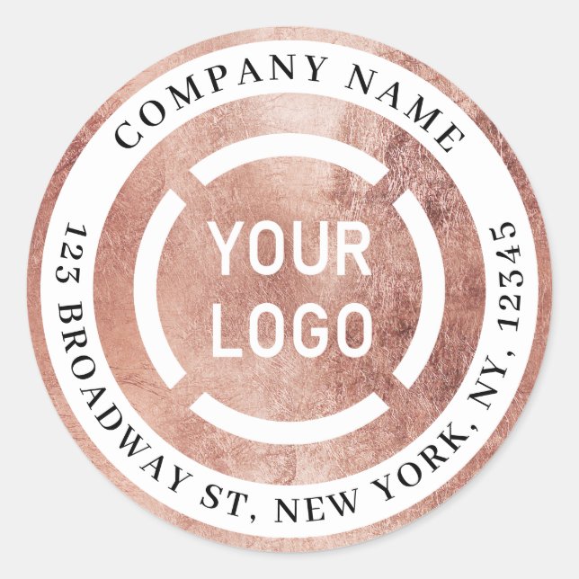 Rose gold company logo return address classic round sticker (Front)