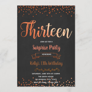 Rose gold confetti 13th birthday invitation