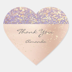 Rose Gold Confetti 16th Bridal Heart Thank Purple Sticker