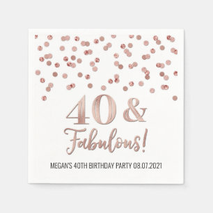 Rose Gold Confetti 40 & Fabulous Birthday Napkin