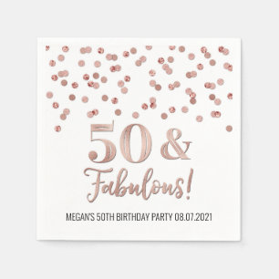 Rose Gold Confetti 50 & Fabulous Birthday Napkin